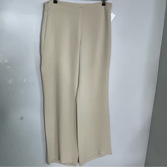 EILEEN FISHER Pants M Silk Georgette Crepe Straight Full Length Trousers Beige - Picture 1 of 6